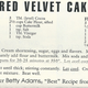 A vintage recipe card for red velvet cake from the Adams company